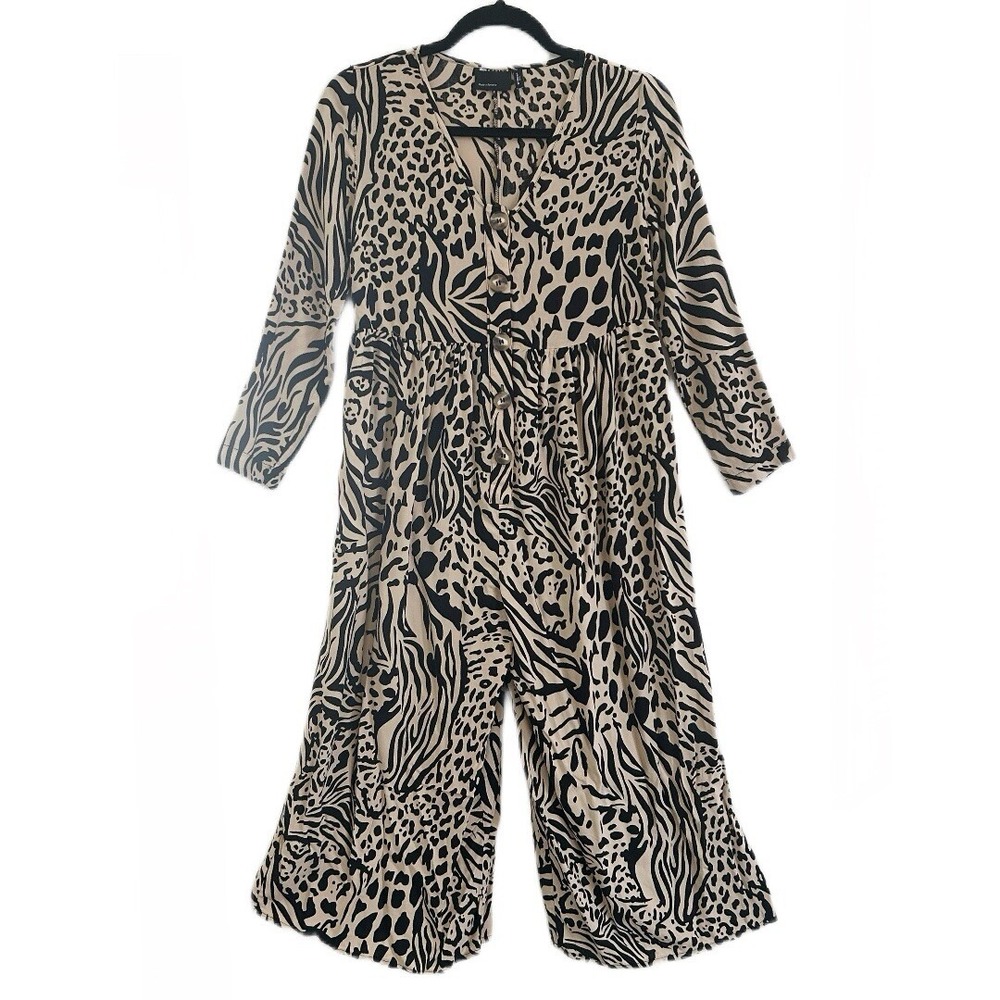 ASOS DESIGN Button Front Relaxed Jumpsuit Animal Print Women's Petite‎ 2